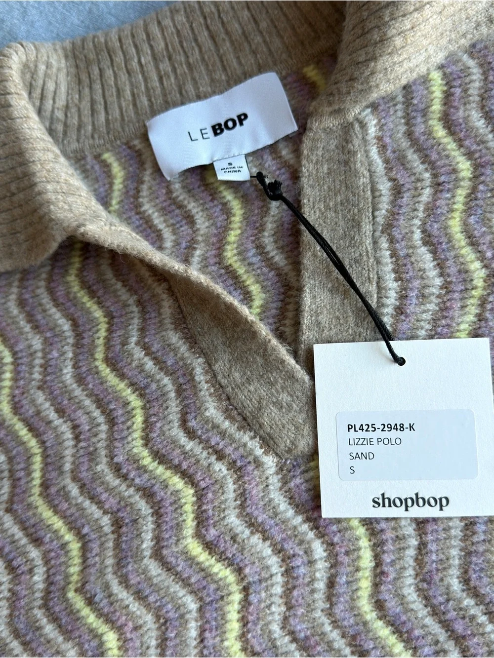 Beige Zigzag V-Neck Lizzie Polo Sweater - Picture 2 of 5
